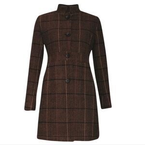 Smashed Lemon Plaid Tweed Buttondown Coat Dark Brown Black Size 6